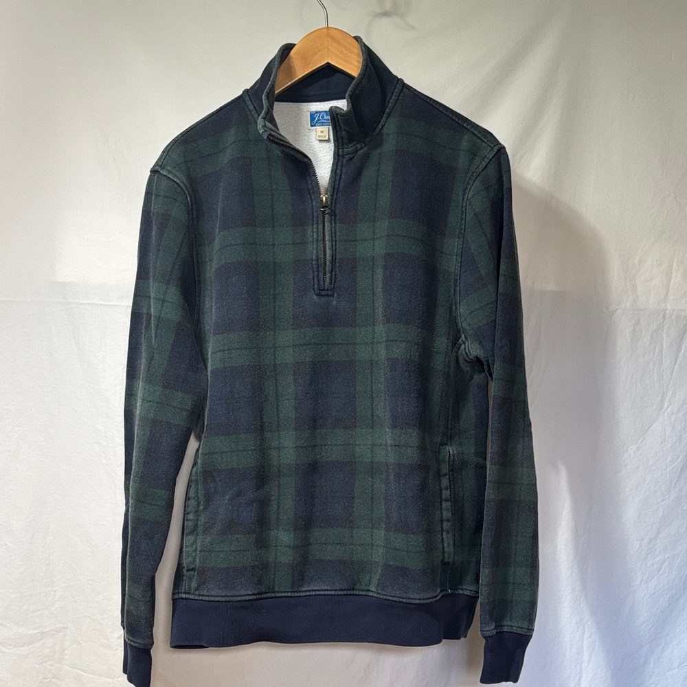 J. Crew Men's Green and Navy Zip Up Sweater